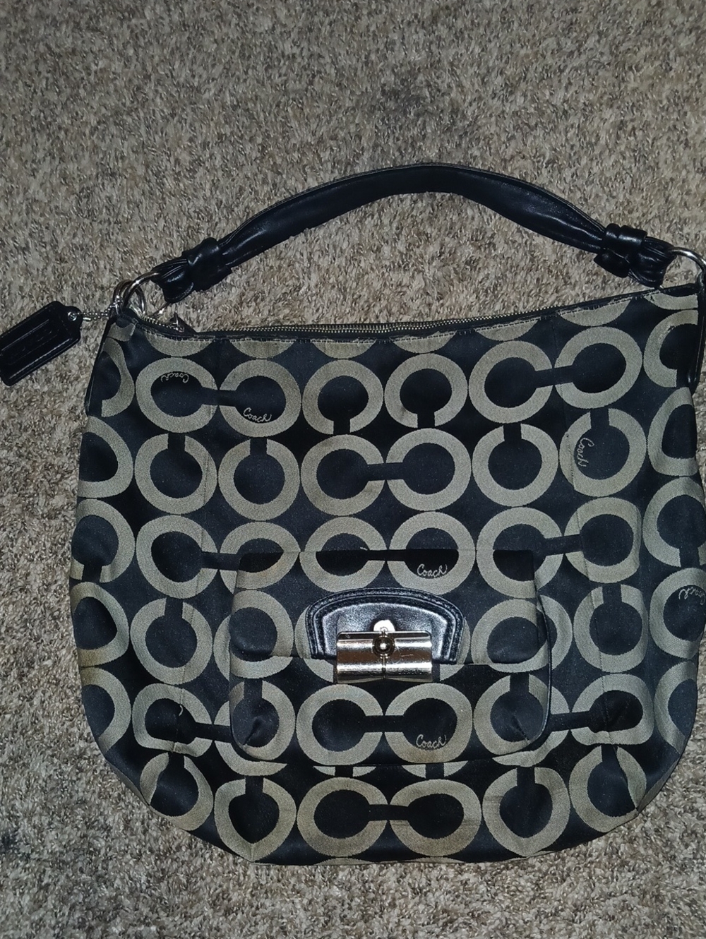 Coach Black & Khaki Signature Shoulder Bag